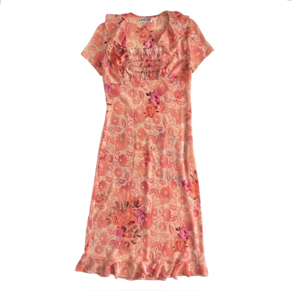 90s Does 40s Semi Sheer Floral Midi Dress